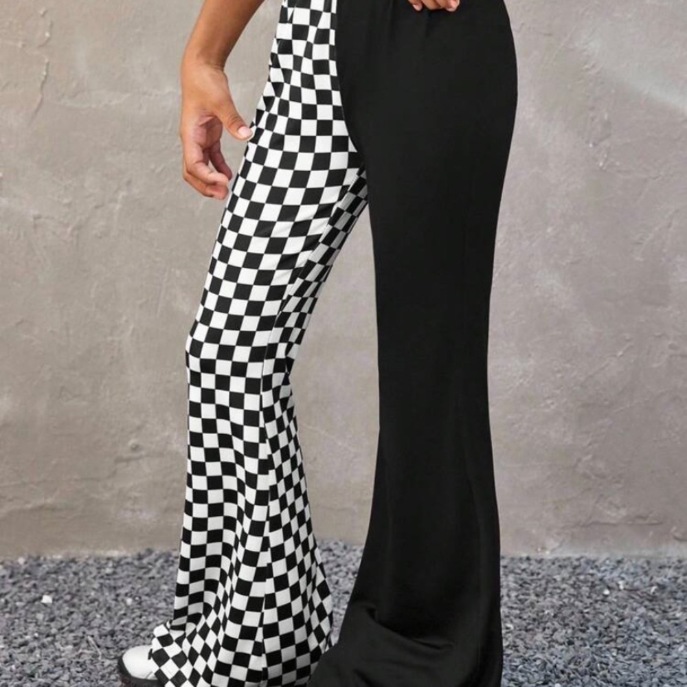 Checkered Black and White Women's Flare Pants